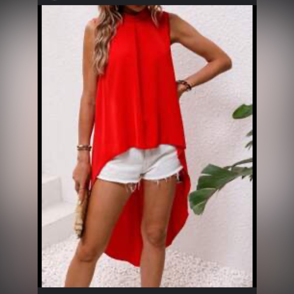 VICI Reveuse Red High Low Mock Neck Tank